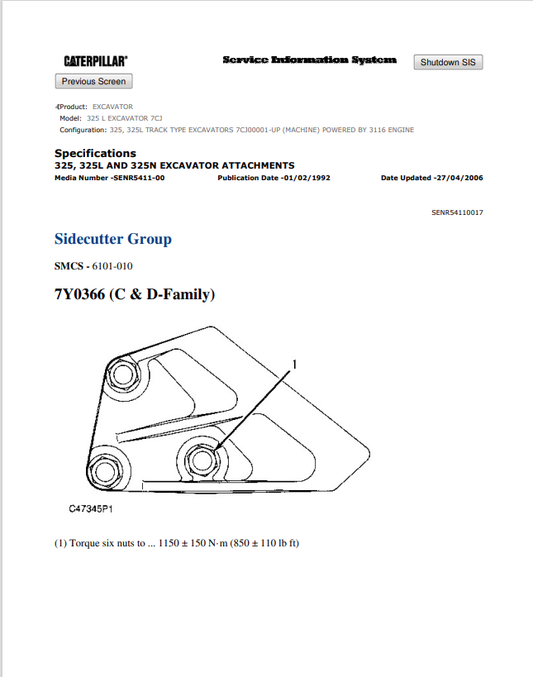 Caterpillar Cat 325 L Excavator Service and Repair Manual PDF | S/N 7CJ