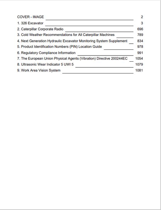 Caterpillar Cat 326 Excavator Operation and Maintenance Manual PDF | S/N FAY