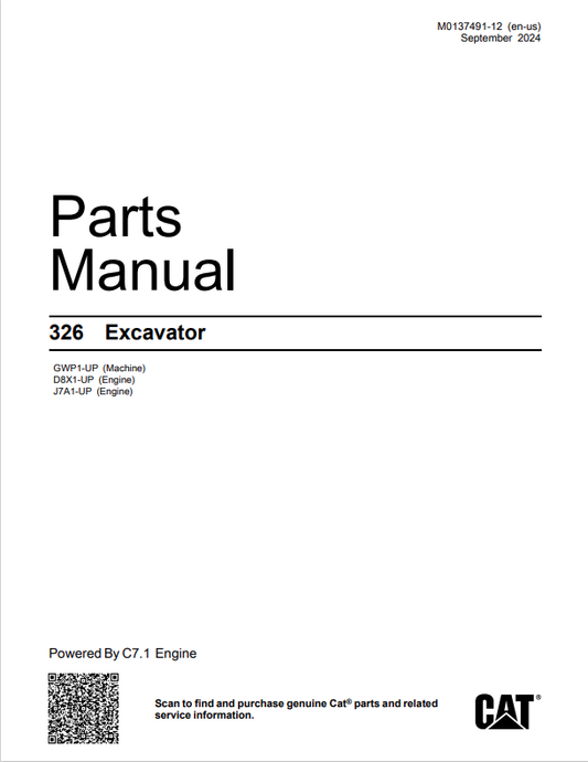 Caterpillar Cat 326 Excavator Parts Catalogue Manual PDF | S/N GWP, D8X, J7A