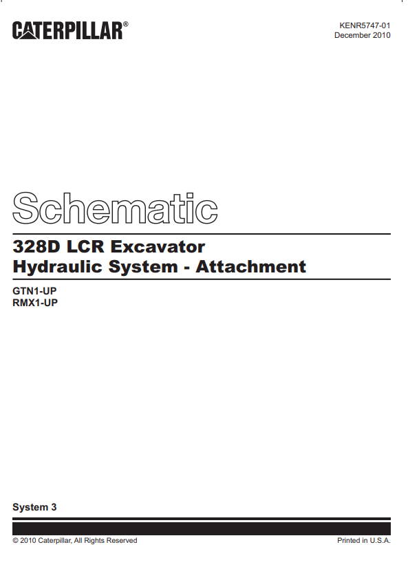 Caterpillar Cat 328D LCR Excavator Electrical and Hydraulic Schematic Manual PDF | S/N RMX