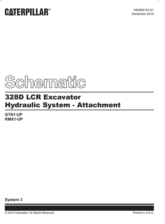 Caterpillar Cat 328D LCR Excavator Electrical and Hydraulic Schematic Manual PDF | S/N RMX