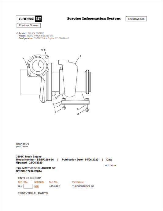 Caterpillar Cat 3306C Truck Engine Parts Catalogue Manual PDF | S/N 9TL