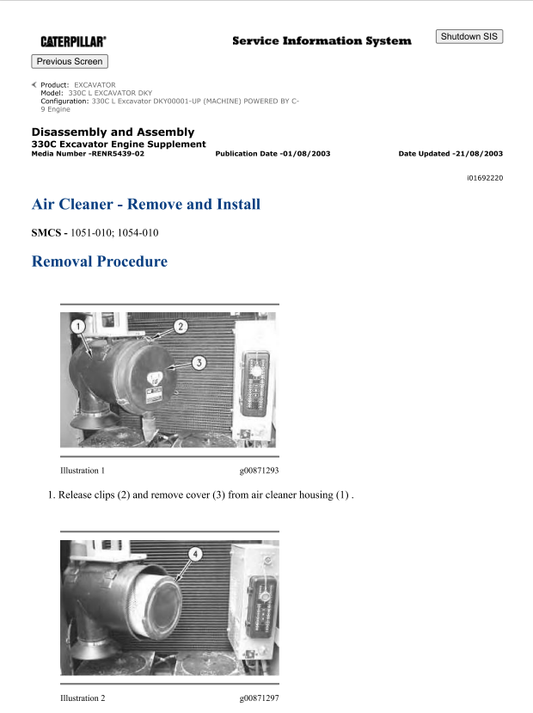 Caterpillar Cat 330C L Excavator Service and Repair Manual PDF | S/N DKY