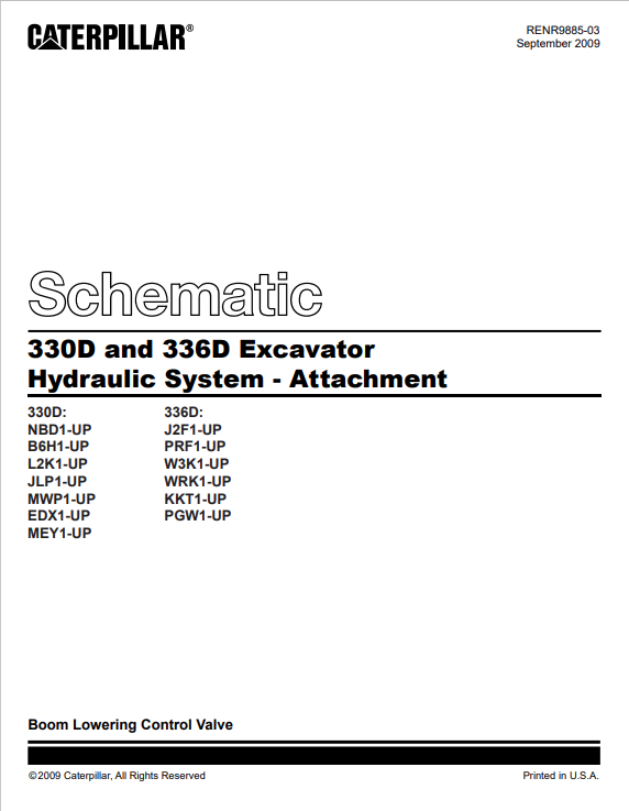 Caterpillar Cat 330D Excavator Electrical And Hydraulic Schematic Manual PDF | S/N MEY