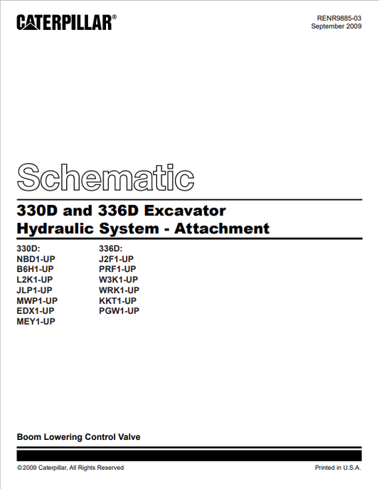 Caterpillar Cat 330D Excavator Electrical And Hydraulic Schematic Manual PDF | S/N MEY
