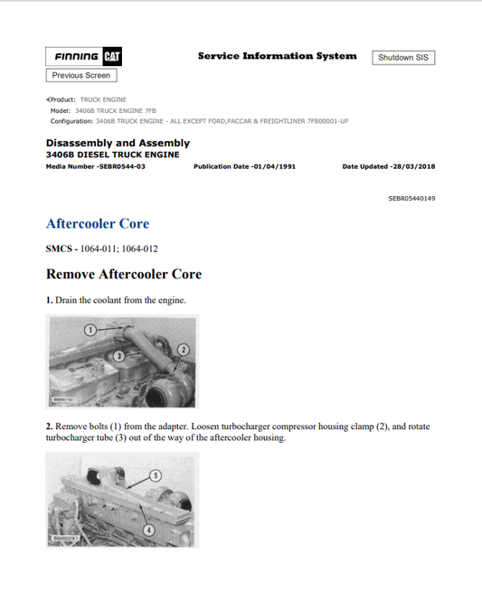 Caterpillar Cat 3406B Truck Engine Service and Repair Manual PDF | S/N 7FB