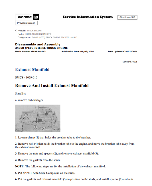 Caterpillar Cat 3406B Truck Engine Service and Repair Manual PDF | S/N 8TC