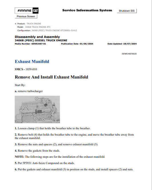 Caterpillar Cat 3406B Truck Engine Service and Repair Manual PDF | S/N 8TC