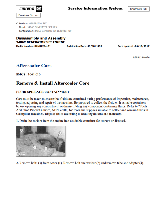 Caterpillar Cat 3406C Generator Set Service and Repair Manual PDF | S/N LRX