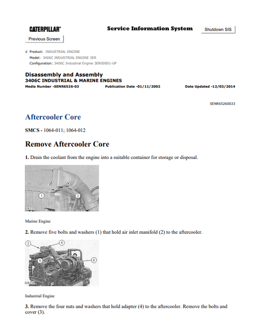 Caterpillar Cat 3406C Industrial Engine Service and Repair Manual PDF | S/N 3ER