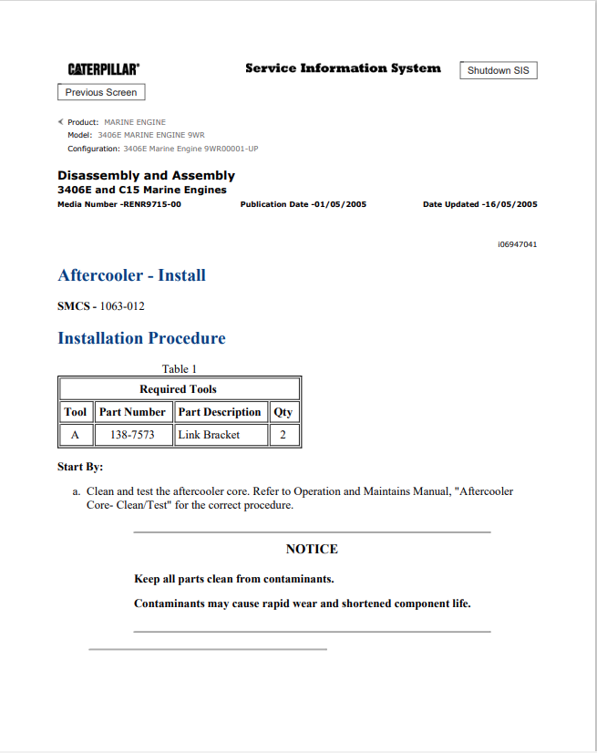 Caterpillar Cat 3406E Marine Engine Service and Repair Manual PDF | S/N 9WR