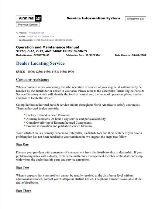 Caterpillar Cat 3406E Truck Engine Operation and Maintenance Manual PDF | S/N 5EK