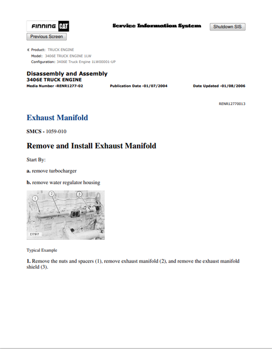 Caterpillar Cat 3406E Truck Engine Service and Repair Manual PDF | S/N 1LW