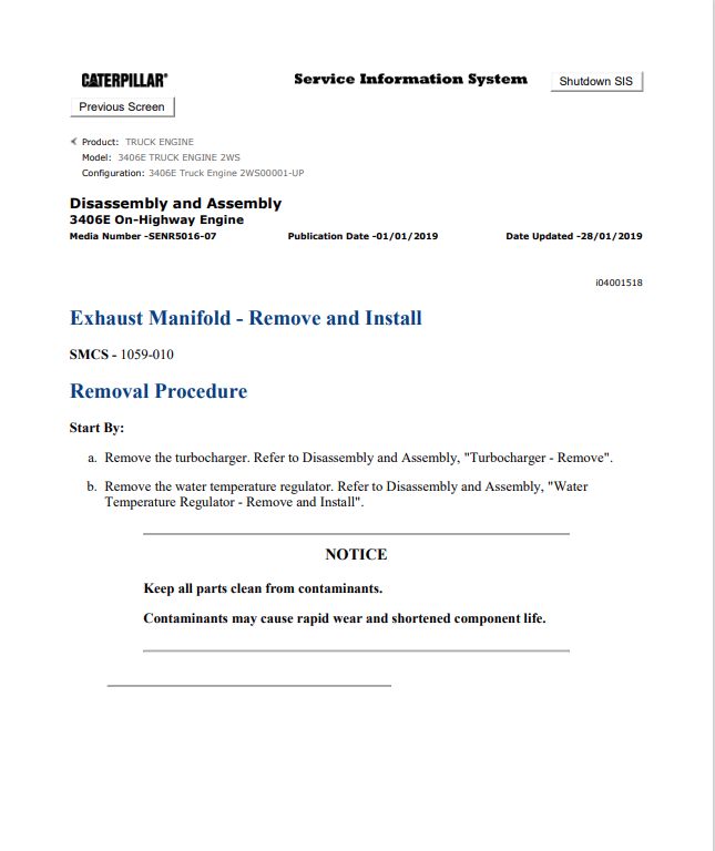 Caterpillar Cat 3406E Truck Engine Service and Repair Manual PDF | S/N 2WS