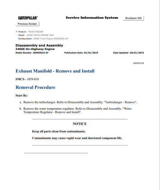 Caterpillar Cat 3406E Truck Engine Service and Repair Manual PDF | S/N 2WS