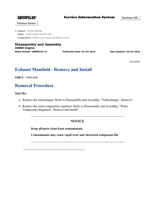 Caterpillar Cat 3406E Truck Engine Service and Repair Manual PDF | S/N 5EK
