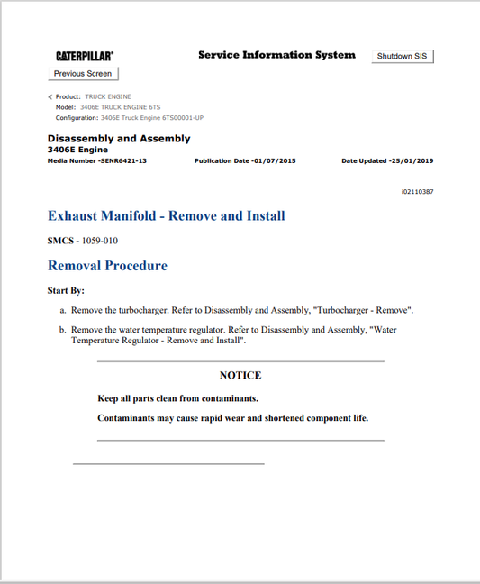 Caterpillar Cat 3406E Truck Engine Service and Repair Manual PDF | S/N 6TS
