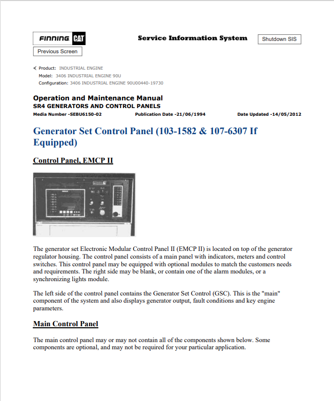 Caterpillar Cat 3406 Industrial Engine Operation and Maintenance Manual PDF | S/N 90U