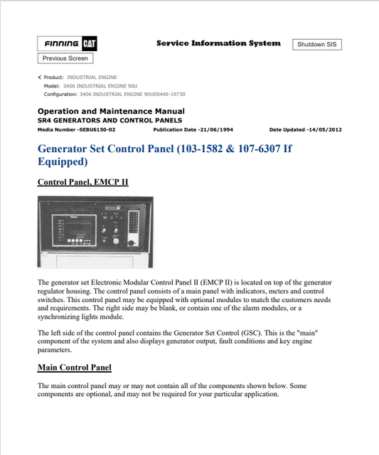 Caterpillar Cat 3406 Industrial Engine Operation and Maintenance Manual PDF | S/N 90U
