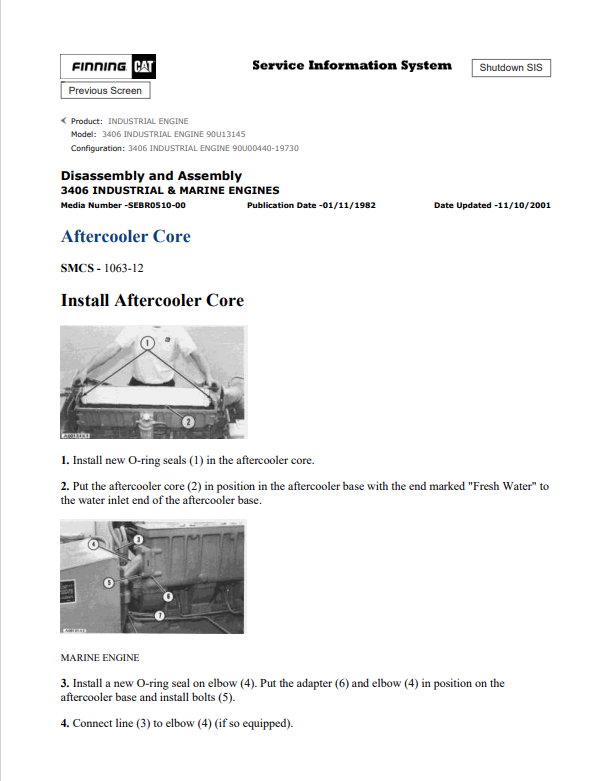 Caterpillar Cat 3406 Industrial Engine Service And Repair Manual PDF | S/N 90U13145