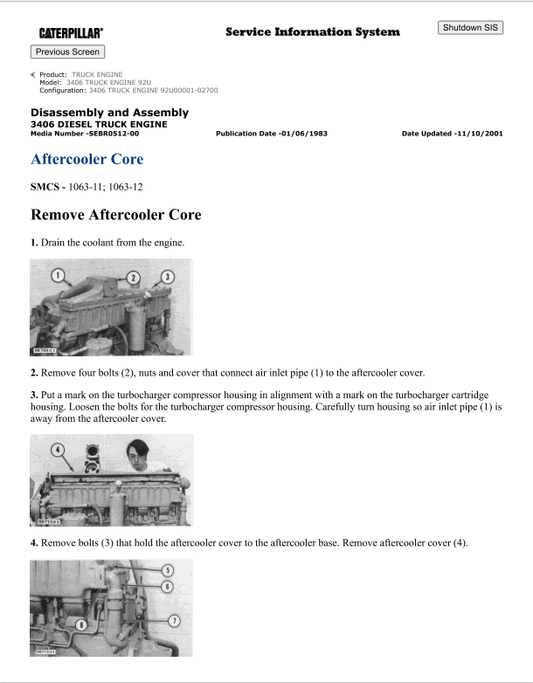 Caterpillar Cat 3406 Truck Engine Service and Repair Manual PDF | S/N 92U