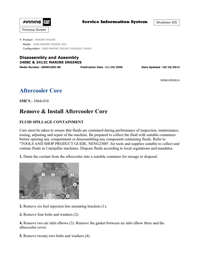 Caterpillar Cat 3408 Marine Engine Service and Repair Manual PDF | S/N 99U