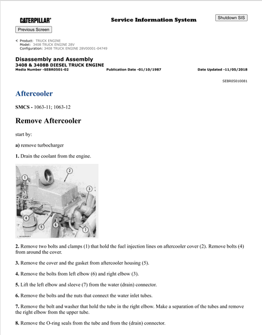 Caterpillar Cat 3408 Truck Engine Service and Repair Manual PDF | S/N 28V