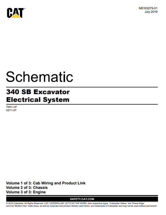 Caterpillar Cat 340 SB Excavator Electrical System Schematic Manual PDF | S/N TMK
