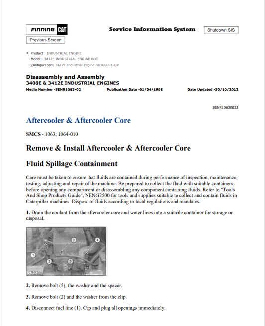 Caterpillar Cat 3412E Industrial Engine Service and Repair Manual PDF | S/N BDT