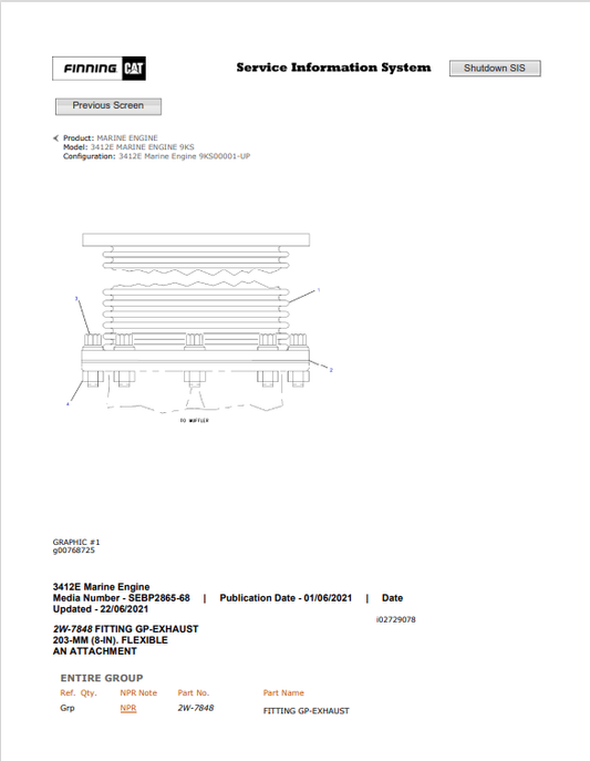 Caterpillar Cat 3412E Marine Engine Parts Catalogue Manual PDF | S/N 9KS