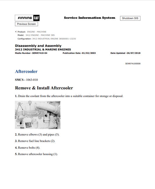 Caterpillar Cat 3412 Engine - Machine Service And Repair Manual PDF | S/N 38S
