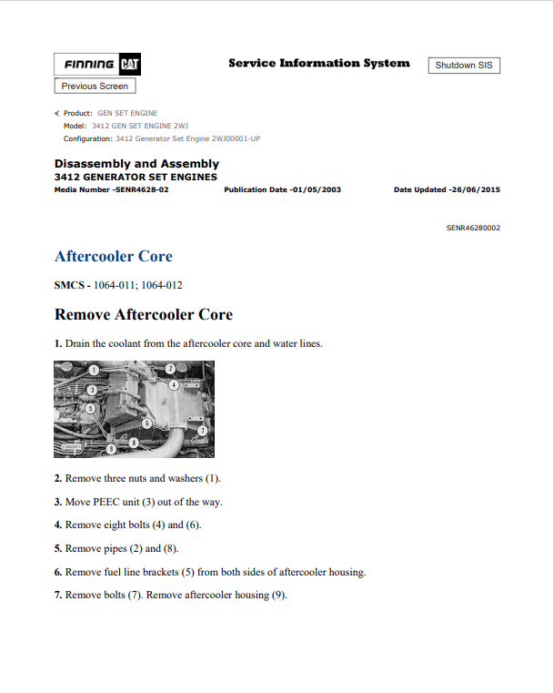 Caterpillar Cat 3412 Generator Set Engine Service And Repair Manual PDF | S/N 2WJ00001