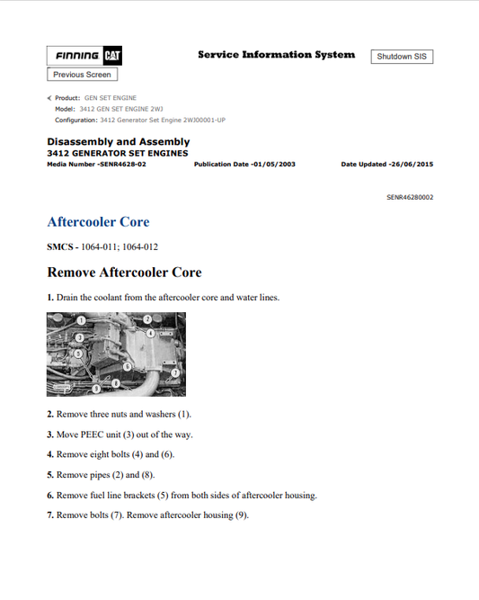 Caterpillar Cat 3412 Generator Set Engine Service And Repair Manual PDF | S/N 2WJ00001