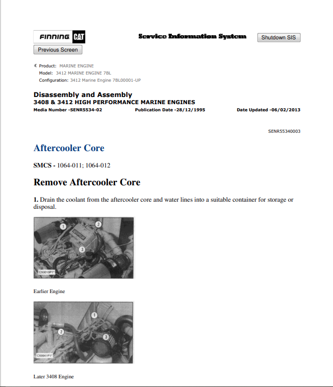 Caterpillar Cat 3412 Marine Engine Service and Repair Manual PDF | S/N 7BL