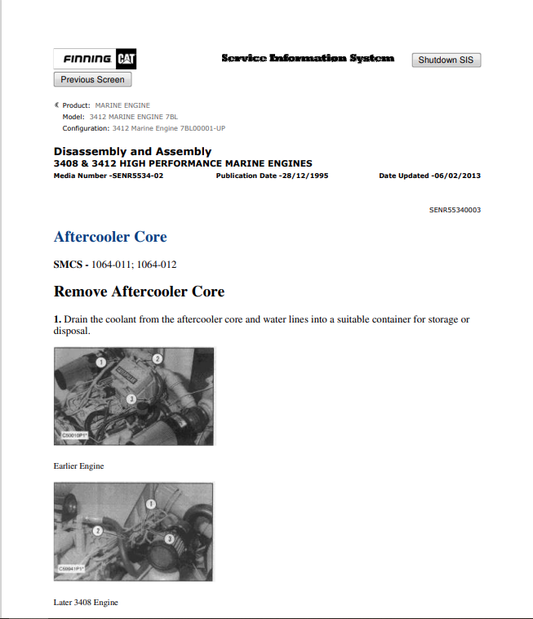 Caterpillar Cat 3412 Marine Engine Service and Repair Manual PDF | S/N 7BL