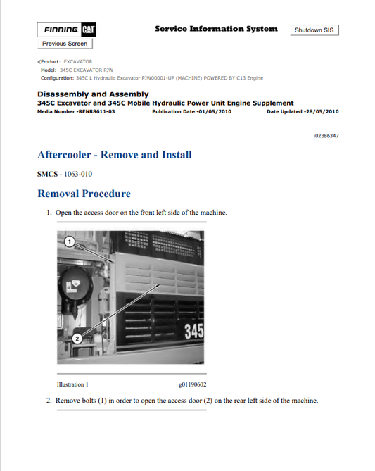 Caterpillar Cat 345C Excavator Service and Repair Manual PDF | S/N GCL