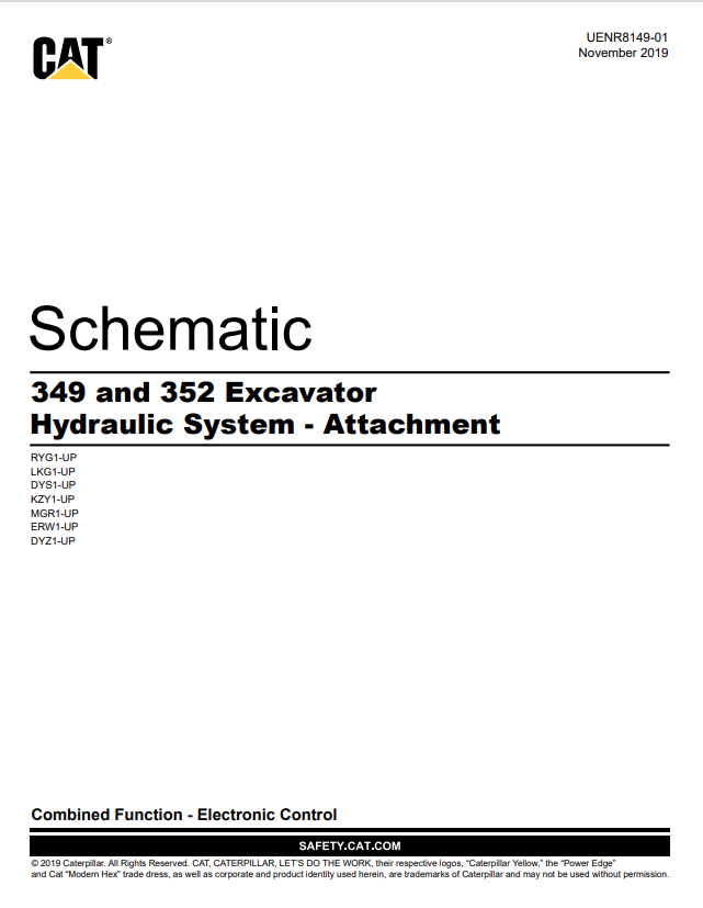 Caterpillar Cat 349 And 352 Excavator Electrical System Schematic Manual PDF | S/N DYS