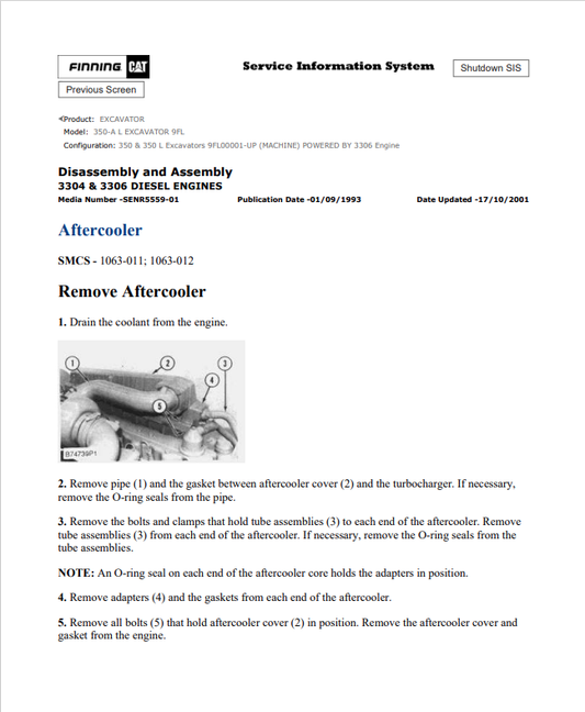 Caterpillar Cat 350-A L Excavator Service and Repair Manual PDF | S/N 9FL