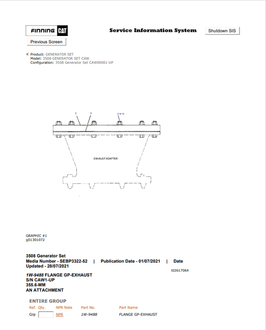 Caterpillar Cat 3508 Generator Set Parts Catalogue Manual PDF | S/N CAW