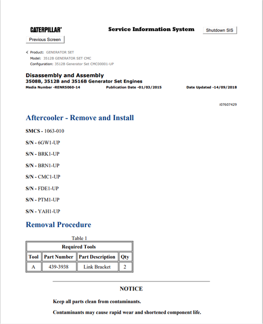 Caterpillar Cat 3512B Generator Set Engine Service and Repair Manual PDF | S/N CMC