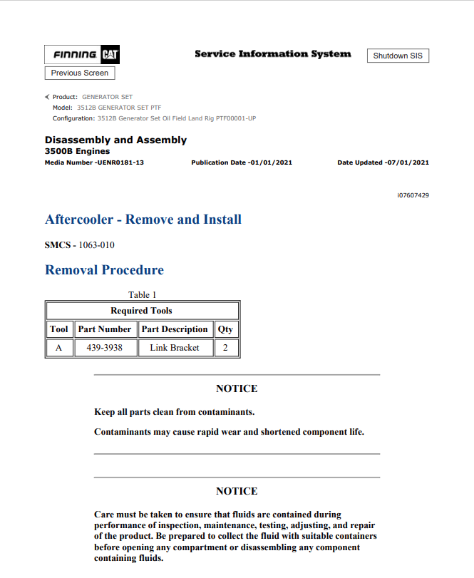 Caterpillar Cat 3512B Generator Set Engine Service and Repair Manual PDF | S/N PTF