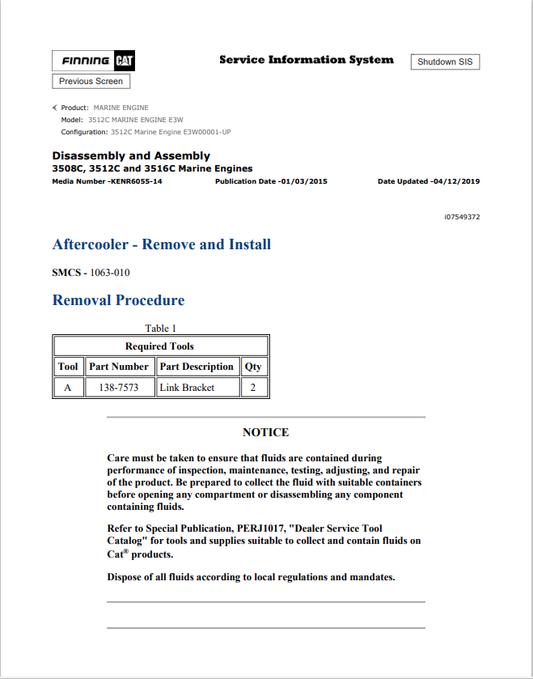 Caterpillar Cat 3512C Marine Engine Service and Repair Manual PDF | S/N E3W