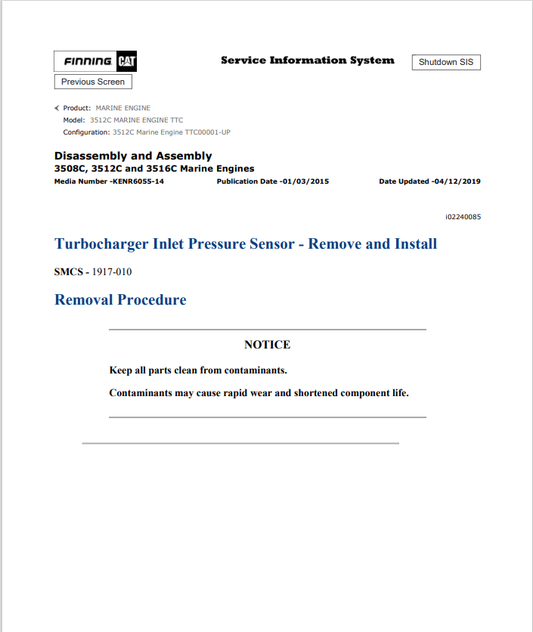 Caterpillar Cat 3512C Marine Engine Service and Repair Manual PDF | S/N TTC