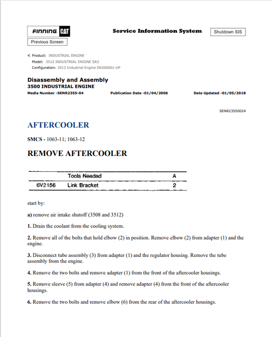 Caterpillar Cat 3512 Industrial Engine Service and Repair Manual PDF | S/N SR2