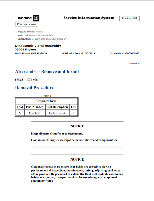 Caterpillar Cat 3516B Marine Engine Service and Repair Manual PDF | S/N 8KN