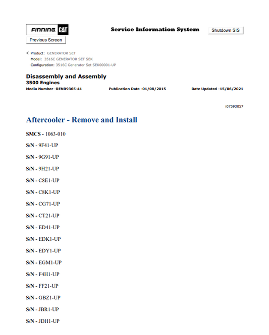 Caterpillar Cat 3516C Generator Set Service and Repair Manual PDF | S/N SEK