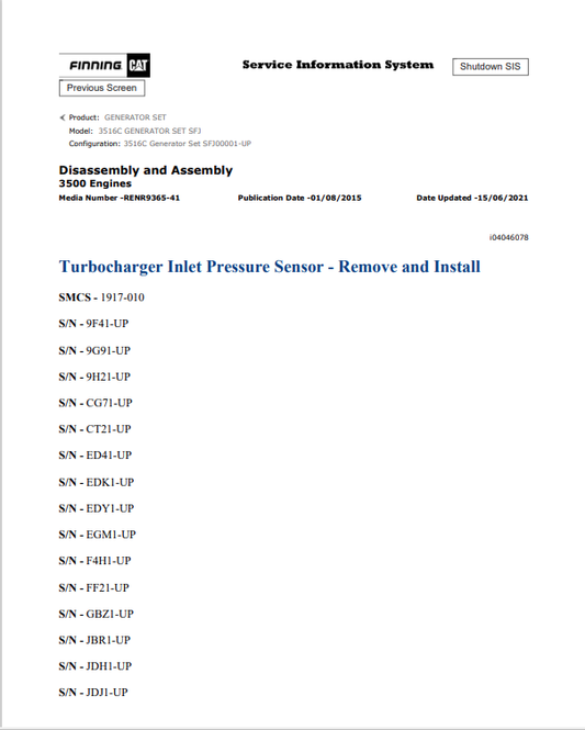 Caterpillar Cat 3516C Generator Set Service and Repair Manual PDF | S/N SFJ