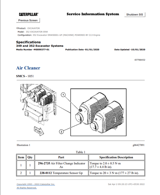 Caterpillar Cat 352 Excavator Service and Repair Manual PDF | S/N ERW