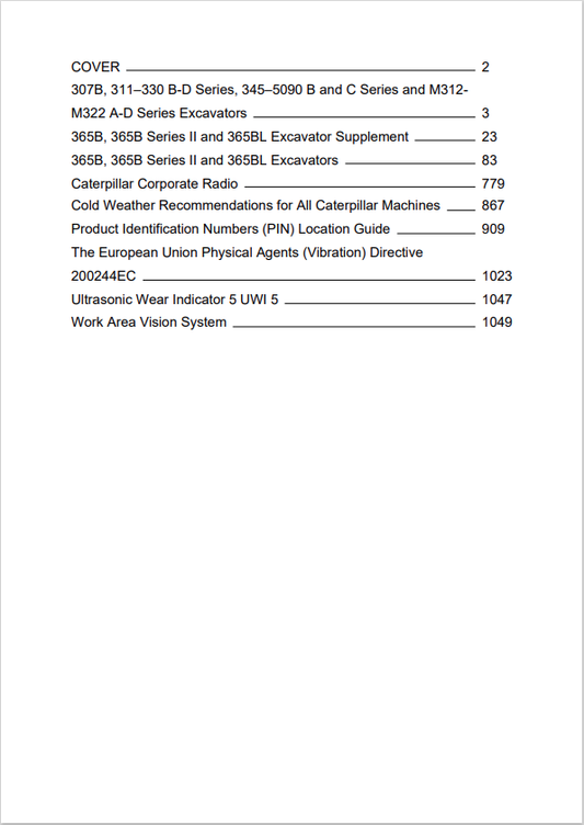 Caterpillar Cat 365B II Excavator Operation and Maintenance Manual PDF | S/N DER