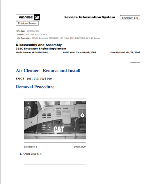 Caterpillar Cat 365C Excavator Service and Repair Manual PDF | S/N MCS